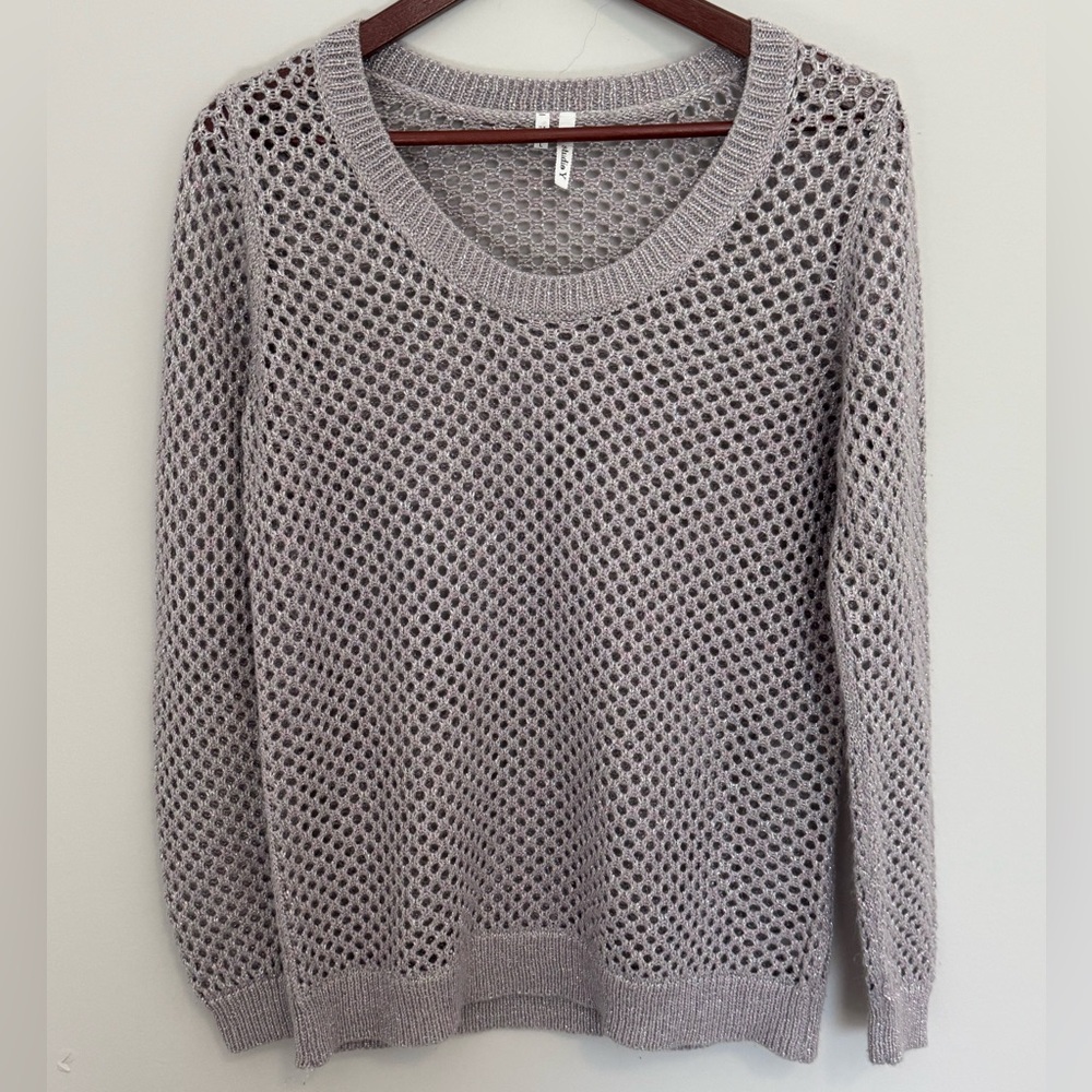 Studio Y Women’s Lavender Purple Open Knit Crochet Sweater Size L Beach Fairy